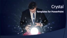  Presentation with magic ball - Presentation design enhanced with gorgeous businessman looking to inspiration background and a navy blue colored foreground