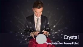  Presentation with magic ball - Slide set with gorgeous businessman looking to inspiration background and a wine colored foreground