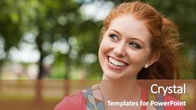  Presentation with college campus - Presentation having gorgeous cheerful student looking up on campus at college background and a red colored foreground