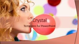  Presentation with chewing gum - Colorful PPT layouts enhanced with gorgeous female blowing chewing gum backdrop and a coral colored foreground