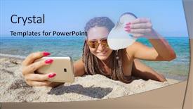  Presentation with sea shell - Amazing PPT layouts having gorgeous female is making selfie backdrop and a  colored foreground