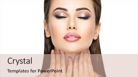  Presentation with beauty makeup - Cool new PPT theme with gorgeous female portrait with slick backdrop and a soft green colored foreground