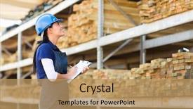  Presentation with worker - Beautiful slide set featuring gorgeous female worker stock taking backdrop and a coral colored foreground