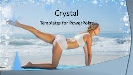  Presentation with pilates - Slides consisting of gorgeous fit blonde in pilates pose on the beach against snow background and a light blue colored foreground