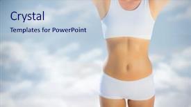  Presentation with heart clouds - Presentation design consisting of gorgeous fit blonde making heart shape with hands by the sea against mountain peak through the clouds background and a light blue colored foreground