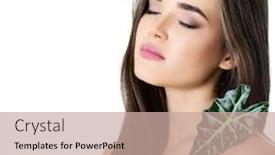  Presentation with hair care - Amazing slide deck having gorgeous girl with cleann skin and perfect hair holding green fresh leaf on her shoulder studio shot isolated on white background care of mother-nature natural cosmetics concept backdrop and a coral colored foreground