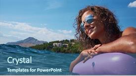 Presentation with scenic - Slide deck enhanced with gorgeous scenic view of young girl sunbathing on adriatic waters in croatia background and a ocean colored foreground