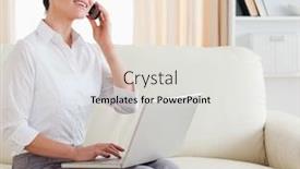  Presentation with social isolation - Colorful presentation theme enhanced with gorgeous short-haired woman with a laptop and a phone in the living room working from home in quarantine lockdown social distancing self isolation backdrop and a light gray colored foreground