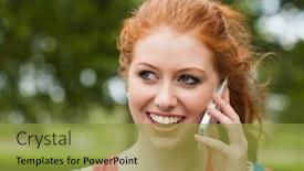  Presentation with college campus - Slide deck having gorgeous smiling student holding notebooks phoning on campus at college background and a gold colored foreground