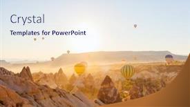  Presentation with hot air balloons - PPT theme consisting of gorgeous-sunrise-scenery-of-hot background and a sky blue colored foreground