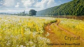  Presentation with nature river - Presentation theme with gorgeous-view-of-a-blooming background and a gold colored foreground