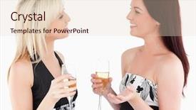  Presentation with well - Beautiful PPT theme featuring gorgeous well-dressed women drinking champaign in a studio backdrop and a lemonade colored foreground