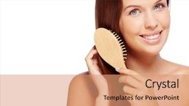  Presentation with hair - Theme featuring gorgeous woman brushing her hair and looking at camera background and a coral colored foreground