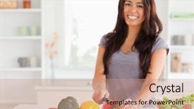  Presentation with vegetable cutting board - Theme consisting of gorgeous woman cooking vegetables while background and a coral colored foreground