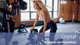  Presentation with stationary - Presentation having gorgeous-woman-cycling-gym-stationary background and a ocean colored foreground