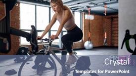  Presentation with stationary - PPT layouts with gorgeous-woman-cycling-gym-stationary background and a ocean colored foreground