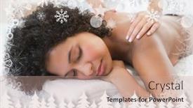  Presentation with snowflakes - Slides with gorgeous woman enjoying a shoulder massage against fir tree forest and snowflakes background and a coral colored foreground