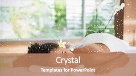  Presentation with table salt - PPT theme with gorgeous woman lying on massage table with salt treatment on back against snow falling background and a coral colored foreground