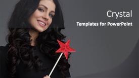  Presentation with magic wand - PPT layouts with gorgeous woman magician with star shaped magic wand background and a dark gray colored foreground