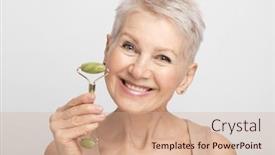  Presentation with 60s - Presentation design consisting of gorgeous-woman-of-60s-massaging background and a  colored foreground