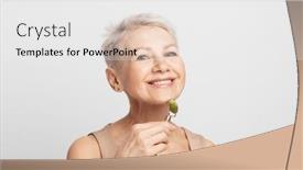  Presentation with 60s - Theme consisting of gorgeous-woman-of-60s-massaging background and a  colored foreground
