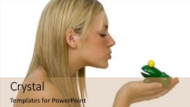  Presentation with frog - PPT layouts enhanced with woman kissing a toy frog background and a coral colored foreground