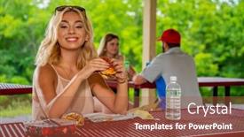  Presentation with safe - Presentation theme enhanced with gorgeous-young-blonde-model-enjoys background and a red colored foreground