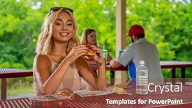  Presentation with safe - Colorful PPT theme enhanced with gorgeous-young-blonde-model-enjoys backdrop and a tawny brown colored foreground