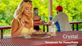  Presentation with safe - PPT theme featuring gorgeous-young-blonde-model-enjoys background and a tawny brown colored foreground