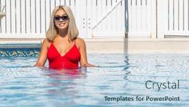  Presentation with model persia kuno - Slides featuring gorgeous-young-blonde-model-poses background and a light blue colored foreground