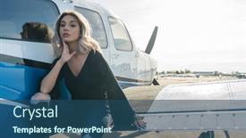  Presentation with aircraft engine - Slide deck enhanced with gorgeous-young-blonde-model-poses background and a ocean colored foreground