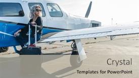  Presentation with aircraft engine - Colorful slide deck enhanced with gorgeous-young-blonde-model-poses backdrop and a soft green colored foreground