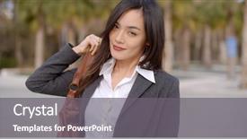  Presentation with shoulder - Audience pleasing slide set consisting of gorgeous young woman putting purse over shoulder backdrop and a gray colored foreground