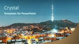  Presentation with town hall - Amazing theme having gorgeus-cityscape-of-winter-lviv backdrop and a ocean colored foreground