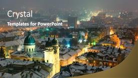  Presentation with town hall - Theme having gorgeus-cityscape-of-winter-lviv background and a gray colored foreground