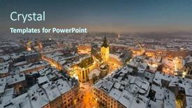  Presentation with town hall - Slides having gorgeus-cityscape-of-winter-lviv background and a ocean colored foreground