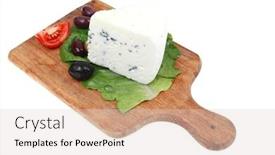  Presentation with mold - PPT layouts having gorgonzola mold cheese on wooden platter with olives and tomato isolated over white background background and a lemonade colored foreground