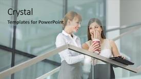  Presentation with steps - Amazing PPT layouts having gossip - businesswomen gossiping while having coffee backdrop and a light gray colored foreground