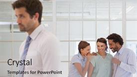  Presentation with sad - Cool new PPT layouts with gossip - colleagues gossiping with sad young backdrop and a light gray colored foreground