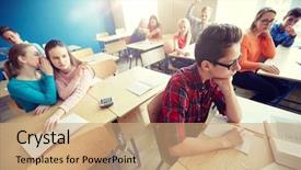  Presentation with back school education - Colorful slides enhanced with gossip - education bullying social relations backdrop and a coral colored foreground