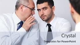  Presentation with interview - Audience pleasing presentation theme consisting of gossip - mature businessman whisper something backdrop and a light blue colored foreground
