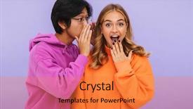  Presentation with friends - Presentation enhanced with gossip - photo of shocked young couple background and a  colored foreground