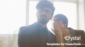  Presentation with office workers - Colorful presentation theme enhanced with gossip - portrait of two office workers backdrop and a tawny brown colored foreground