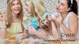  Presentation with women - Presentation design consisting of gossip - three young women gossipers background and a coral colored foreground