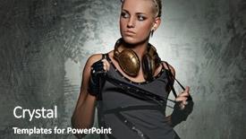  Presentation with steam - PPT theme having goth culture - steam punk girl with headphones background and a dark gray colored foreground