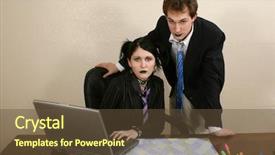  Presentation with team - Audience pleasing presentation theme consisting of goth twenty something business team backdrop and a  colored foreground