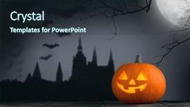  Presentation with moon trees - PPT theme with gothic castle trees flying bat background and a wine colored foreground