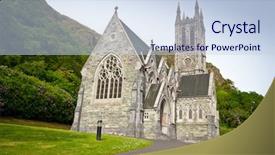  Presentation with gothic - Amazing PPT theme having gothic church in connemara mountains backdrop and a sky blue colored foreground