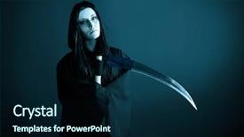  Presentation with black death - Beautiful PPT layouts featuring gothic horror - woman death reaper over black backdrop and a navy blue colored foreground