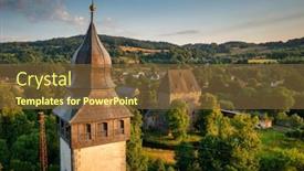  Presentation with gothic - Slide deck enhanced with gothic-siedlecin-ducal-tower-illuminated background and a tawny brown colored foreground